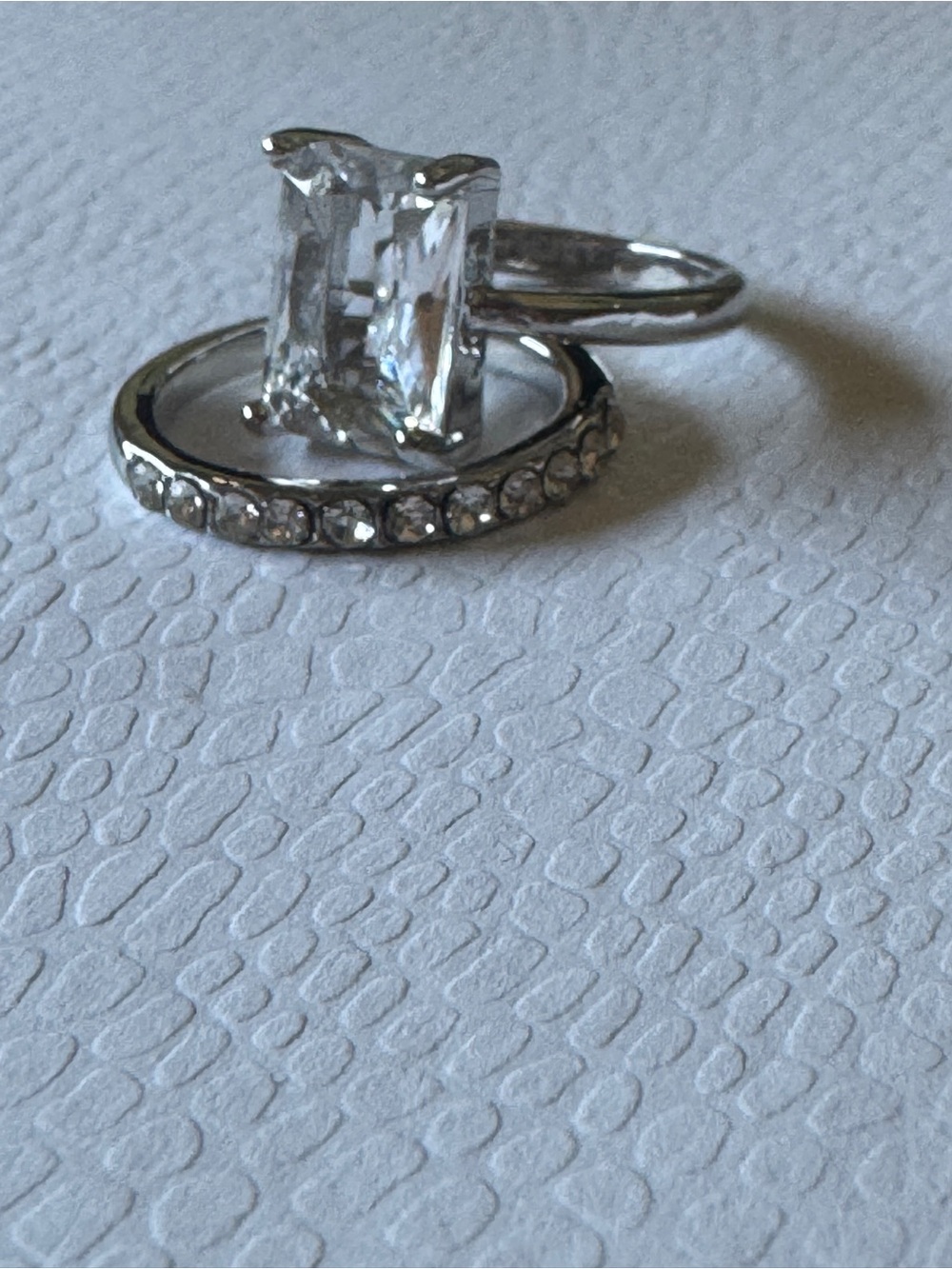 Silver-Toned Crystal Solitaire & Pavé Band Ring Set - Size 7! NEW!